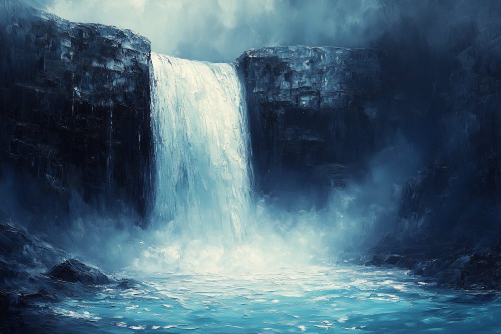 Impressionistische Waterval Schilderij behang