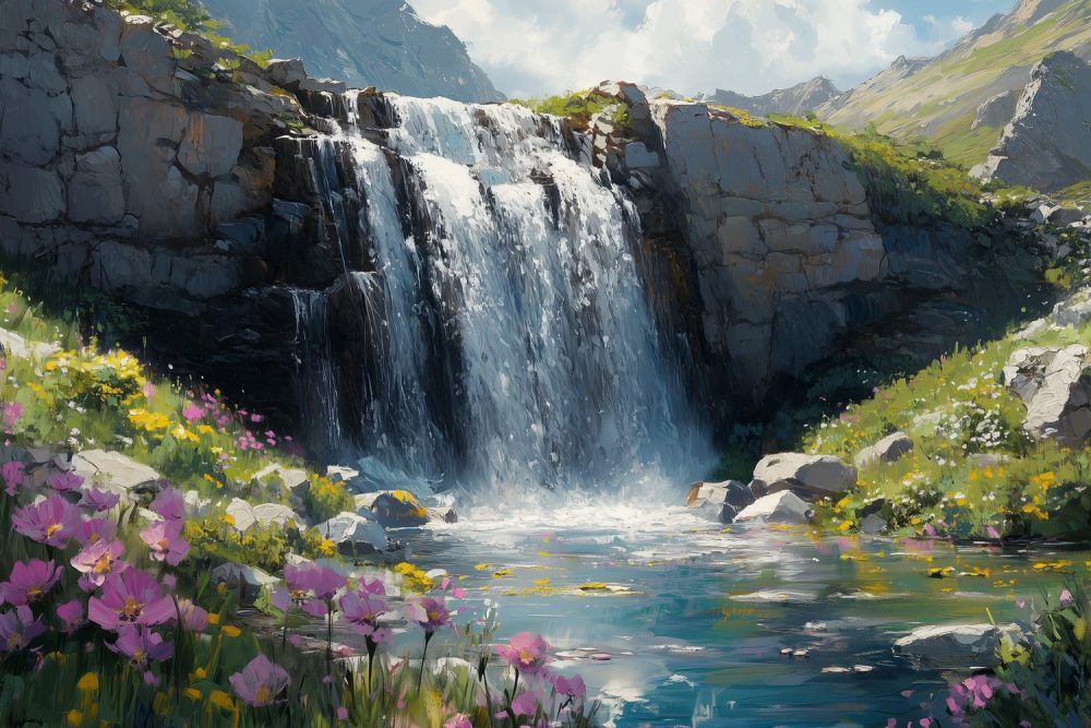 Tranquille waterval in natuur behang