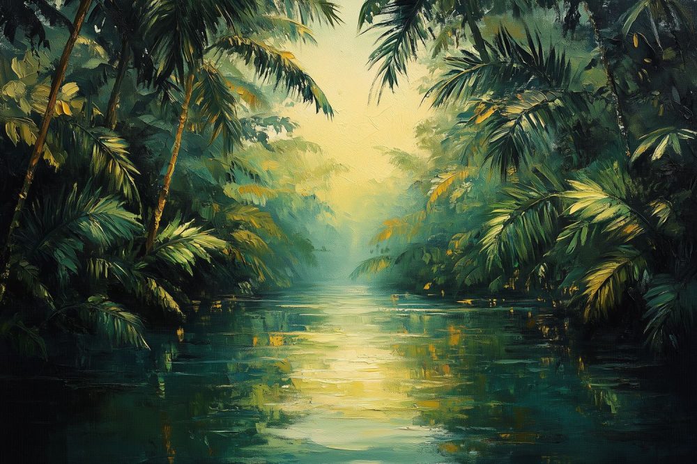 Tropisch Woud Impressionistisch Schilderij behang