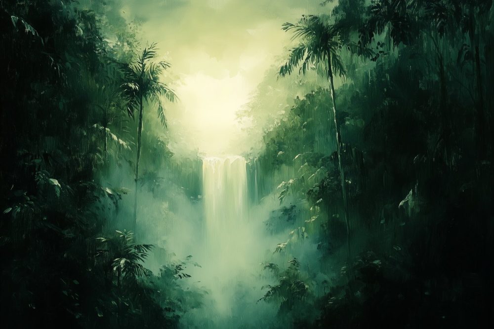 Tropische Waterval Schilderij behang