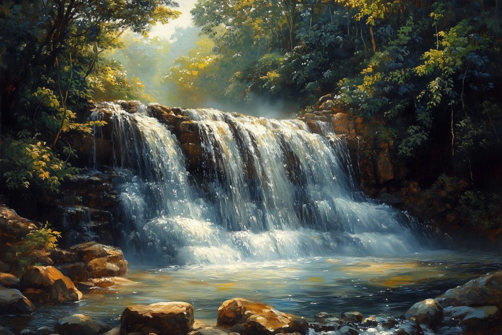 Rustige Waterval Schilderij behang