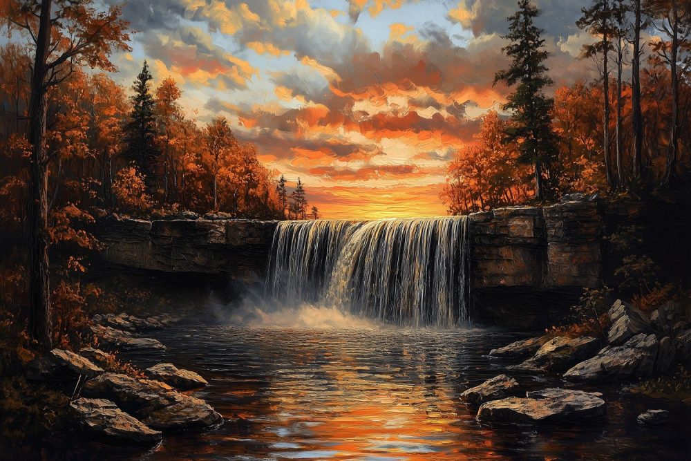 Rustgevende Waterval Schilderij behang