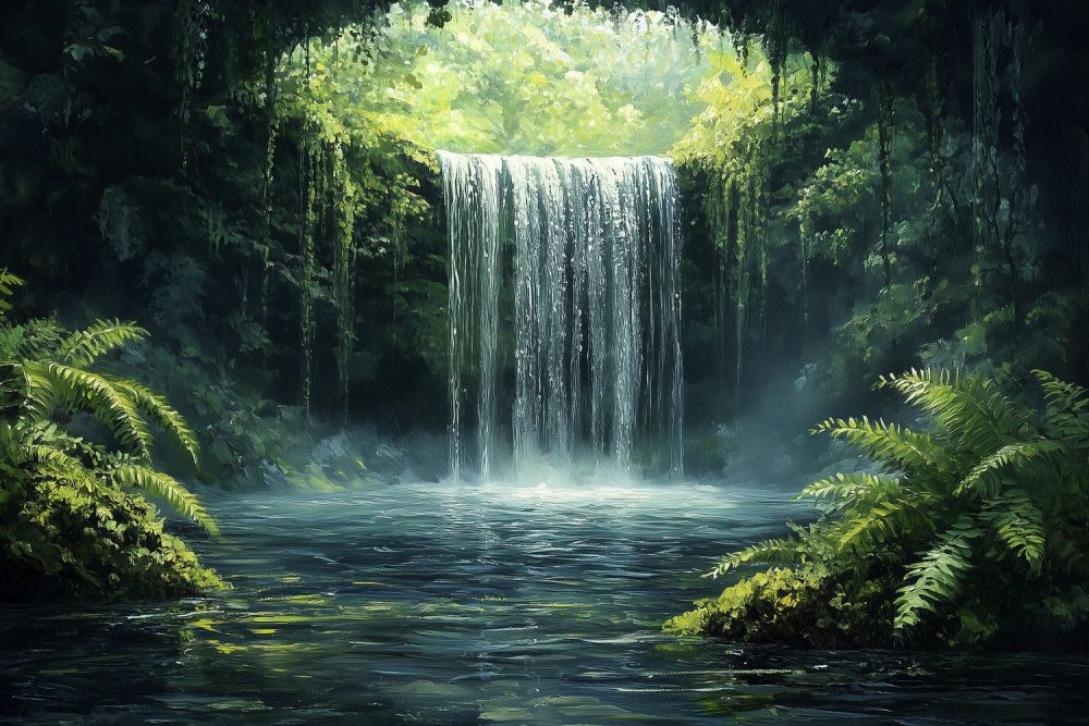 Tranquille Waterval Schildering behang