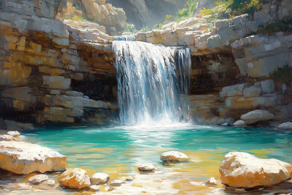 Tranquille Waterval Schildering behang