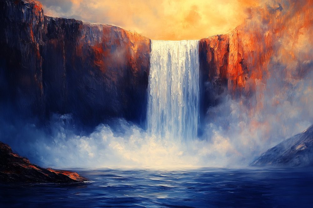 Zonnige Waterval Schilderij behang