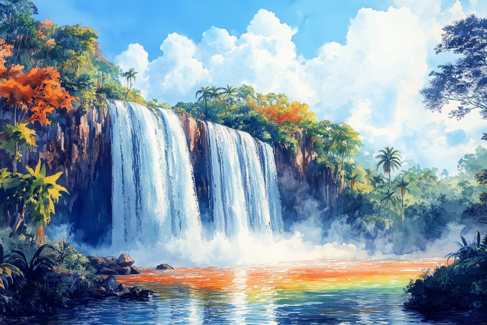 Tropische Waterval Schilderij behang