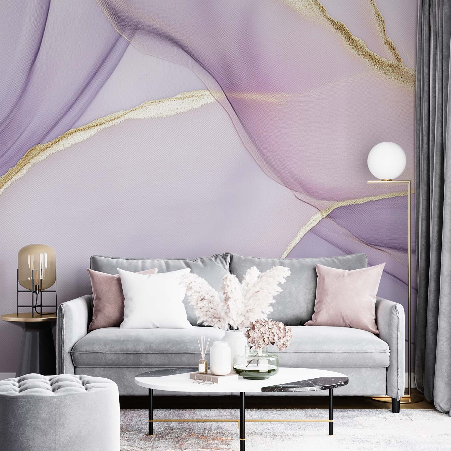 Elegant Paars Gouden Abstract behang - Afbeelding 4