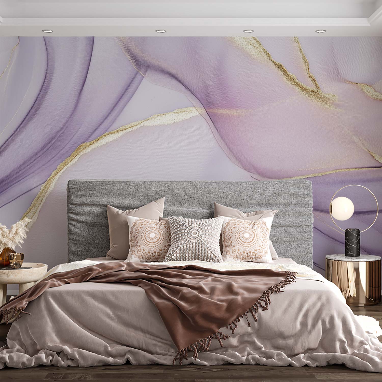 Elegant Paars Gouden Abstract behang - Afbeelding 2