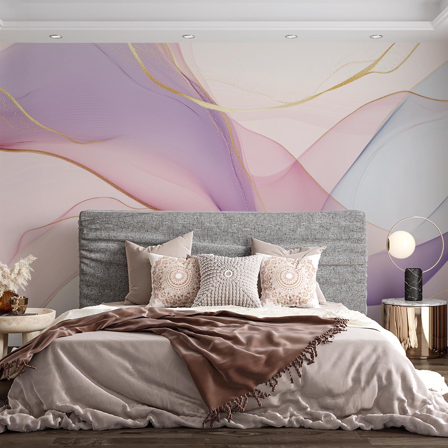 Pastel Gouden Abstracte Kunst behang - Afbeelding 4