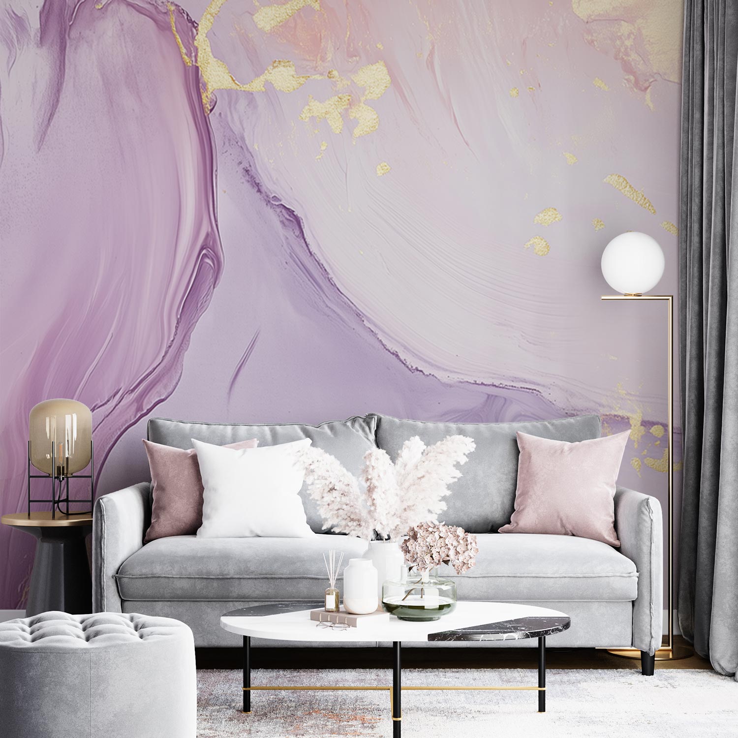 Zacht Roze Paars Abstract behang - Afbeelding 4