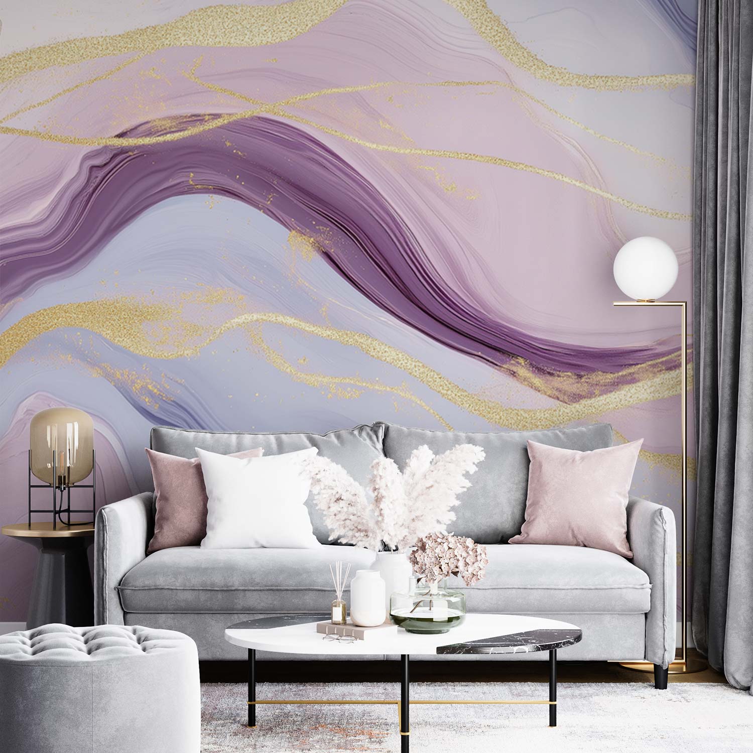 Purper Gouden Marmer Abstract behang - Afbeelding 3