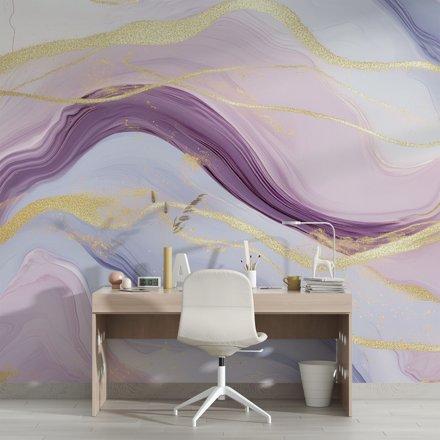 Purper Gouden Marmer Abstract behang - Afbeelding 2
