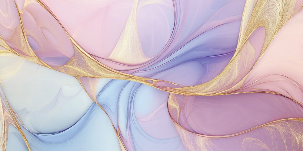 Abstracte roze blauwe gouden werveling behang
