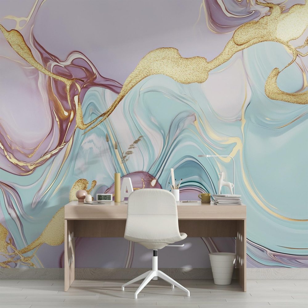 Alternative view of Abstract Gouden Marmer Patroon behang