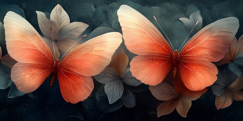 Oranje Vlinders op Bloemen behang