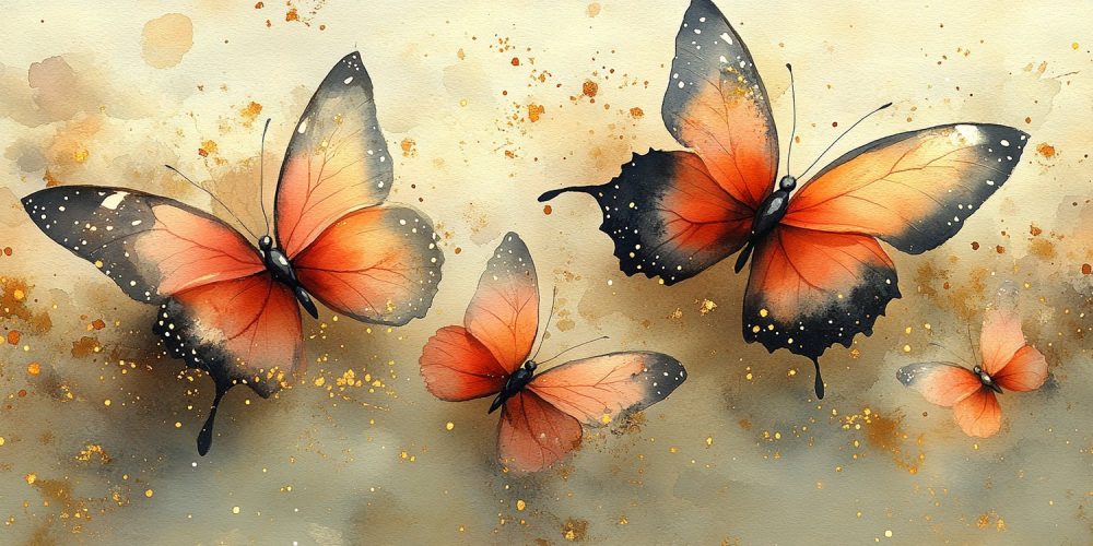 Oranje vlinders waterverfschilderij behang
