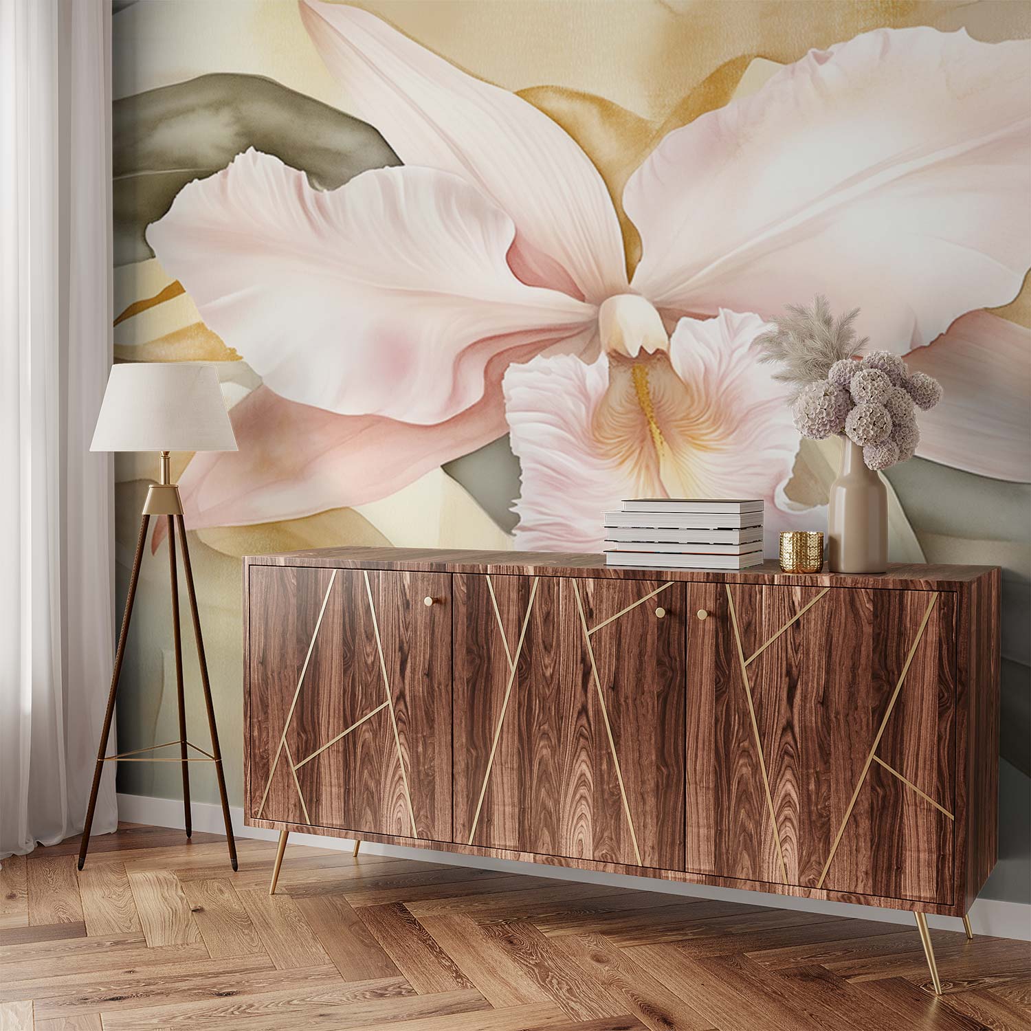Prachtige Roze Orchidee Bloem behang - Afbeelding 3