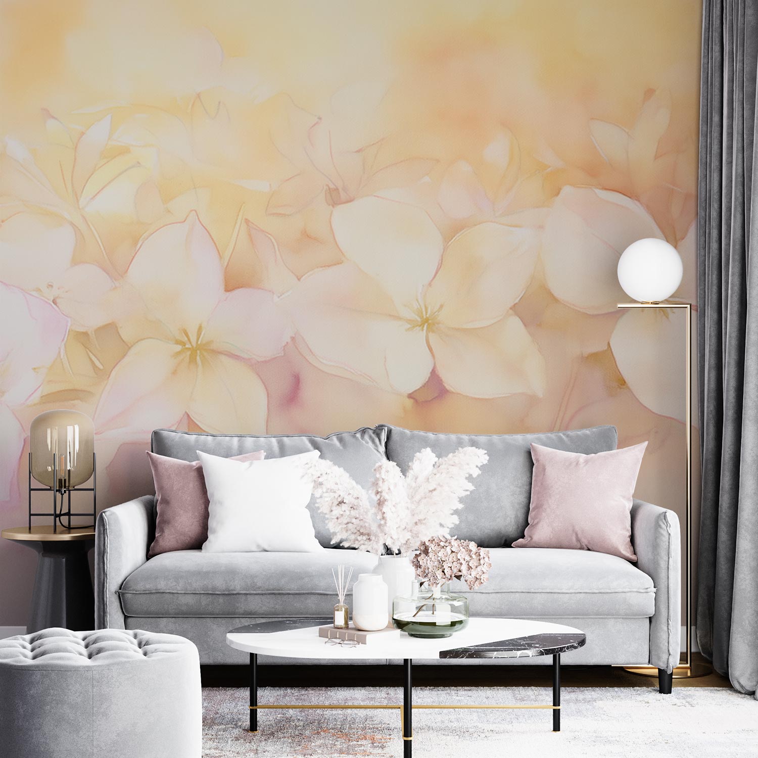 Lente Bloesems op Lichtgeel behang - Afbeelding 4