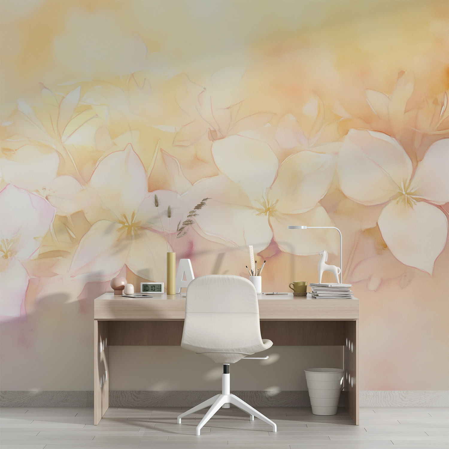 Lente Bloesems op Lichtgeel behang - Afbeelding 3