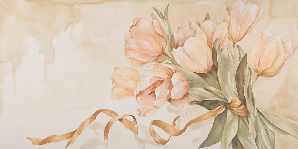 Zachte waterverf tulpenboeket behang