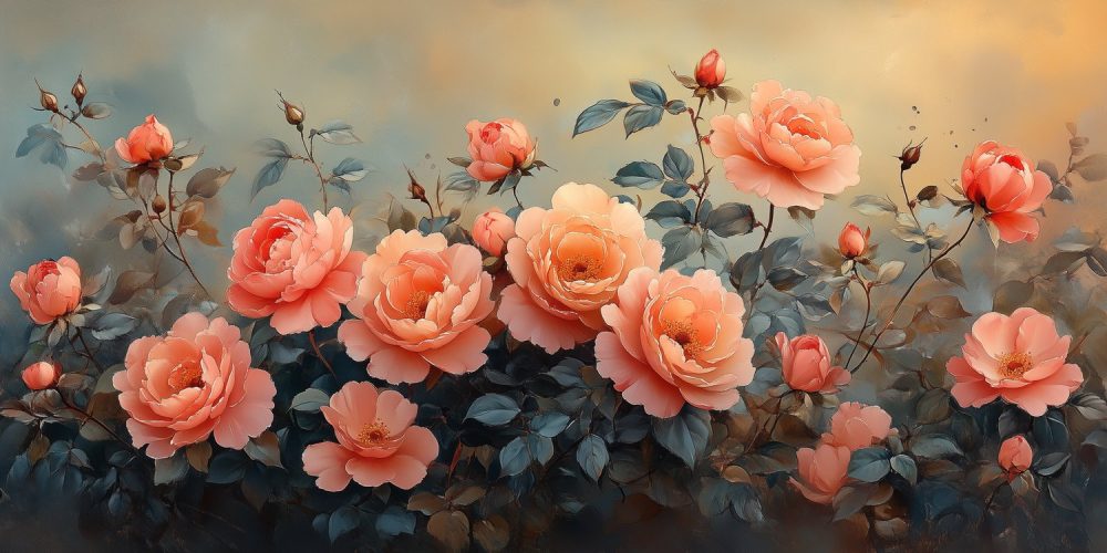 Prachtige roze rozentuin behang