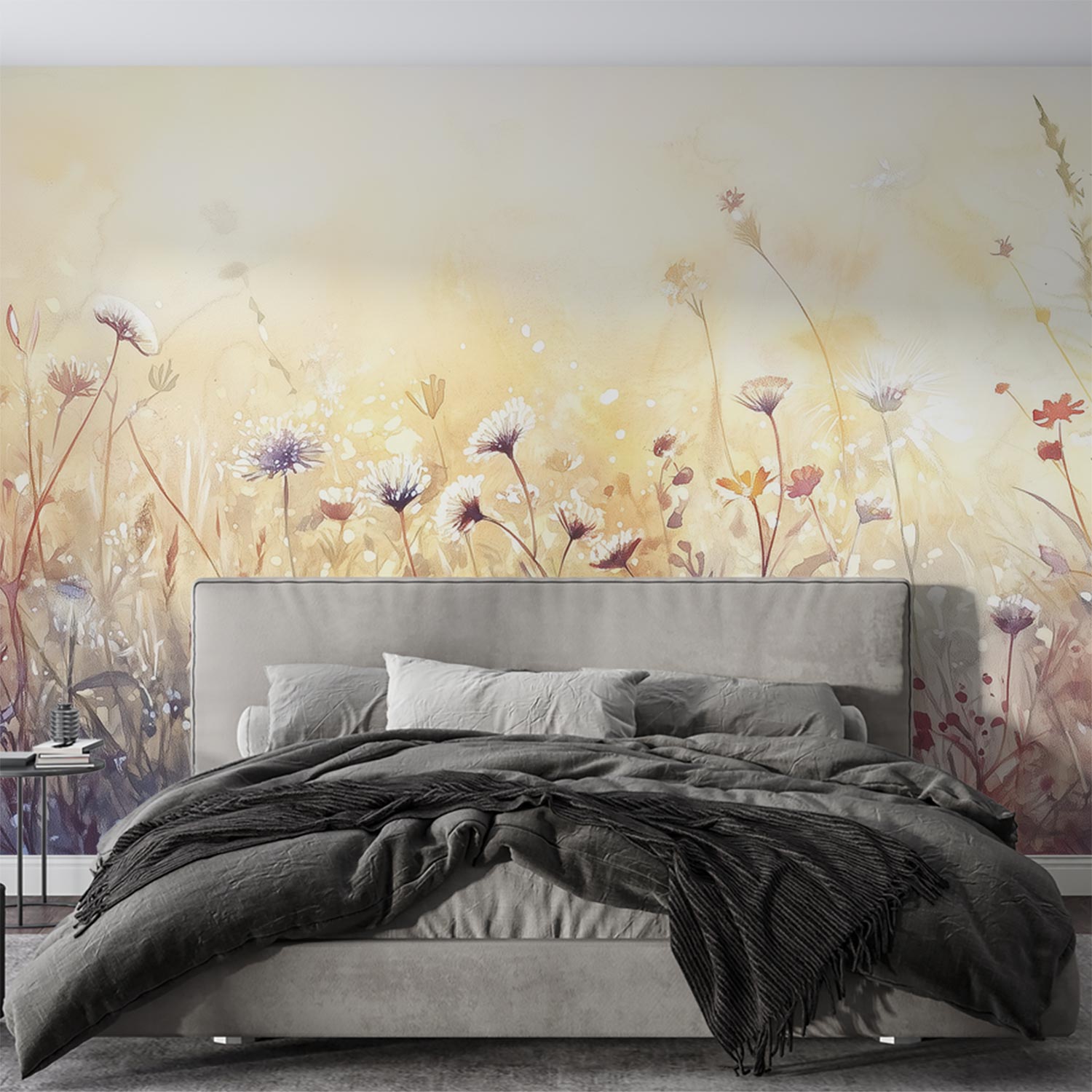 Vredig bloemenveld schilderij behang - Afbeelding 2