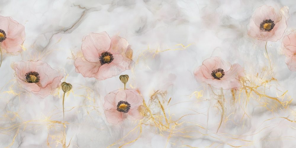 Roze gouden marmeren bloemen behang