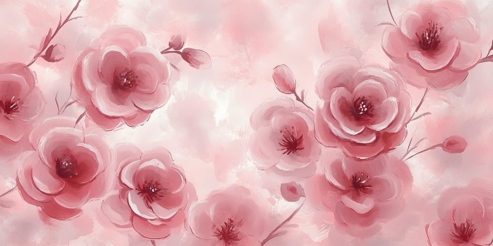 Prachtige roze bloesemschildering behang