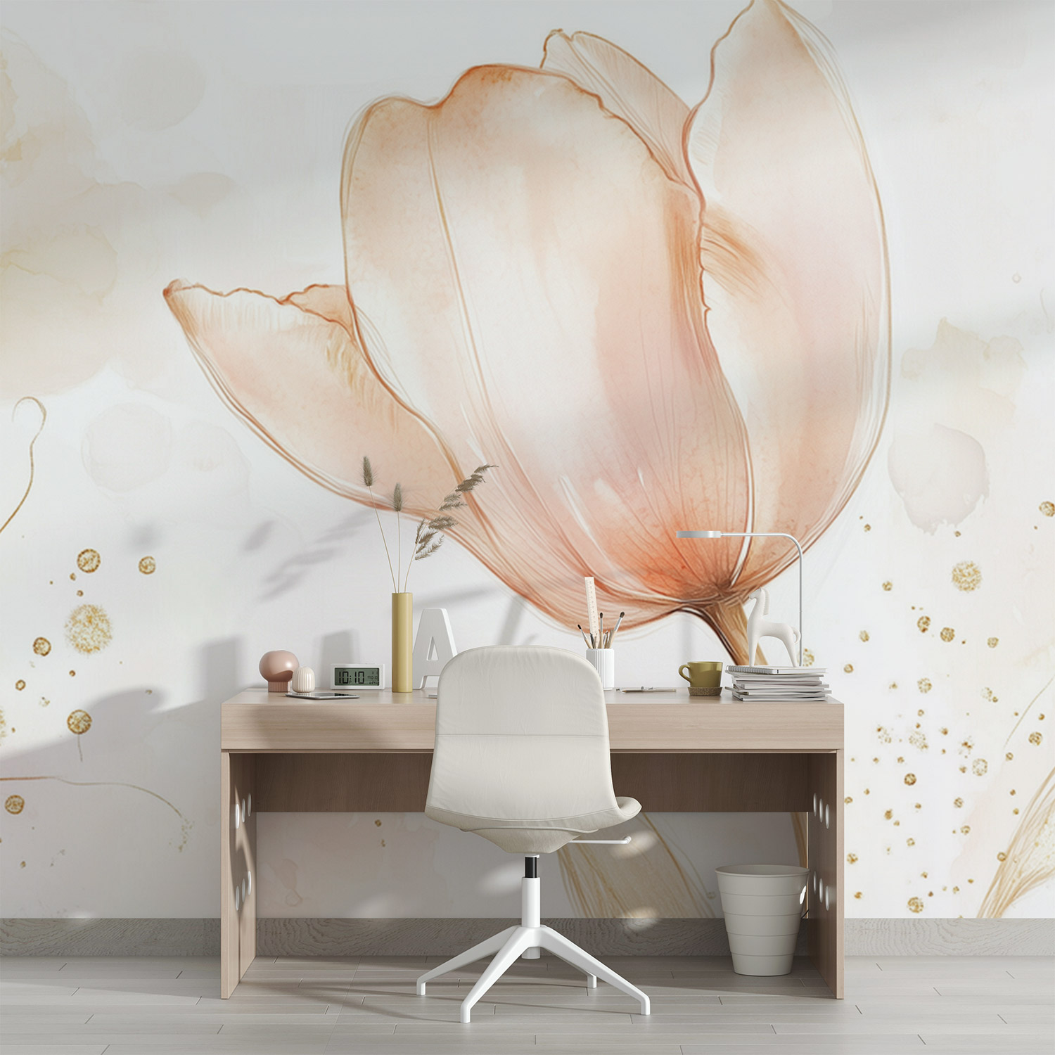 Roze tulp met gouden accenten behang - Afbeelding 2