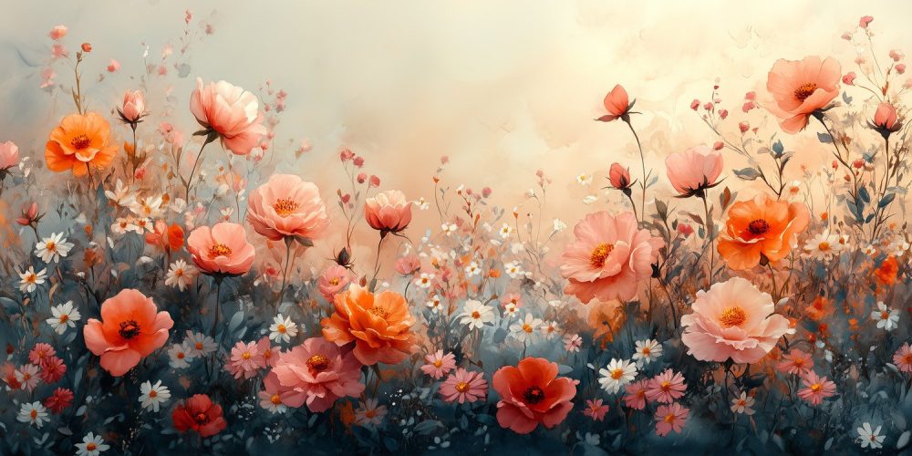 Kleurrijk bloemenveld behang