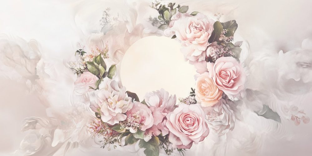 Roze en witte bloemenkrans behang