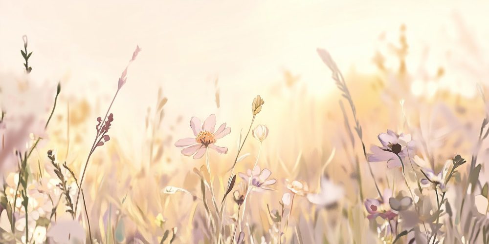 Bloemenweide in Pasteltinten behang