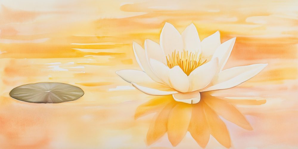 Witte Lotus Waterverfschilderij behang