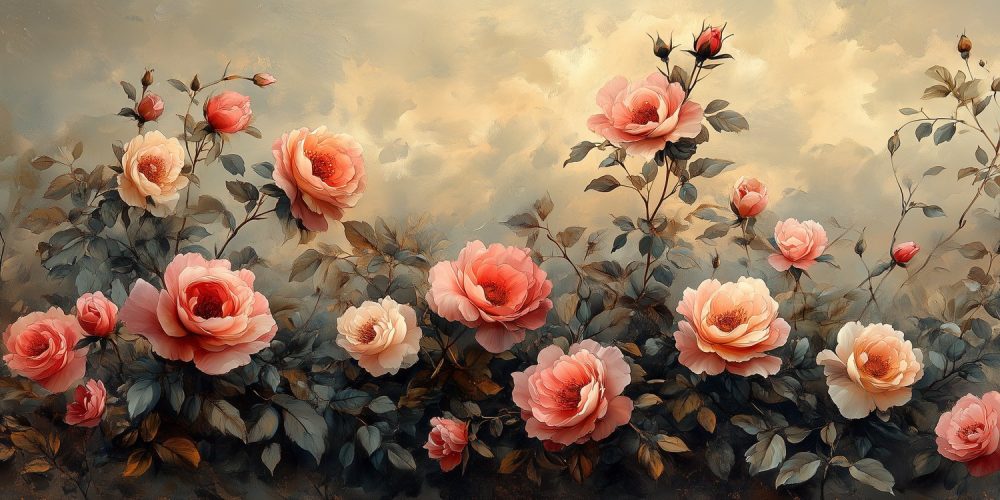 Prachtige rozenbloemschilderij behang