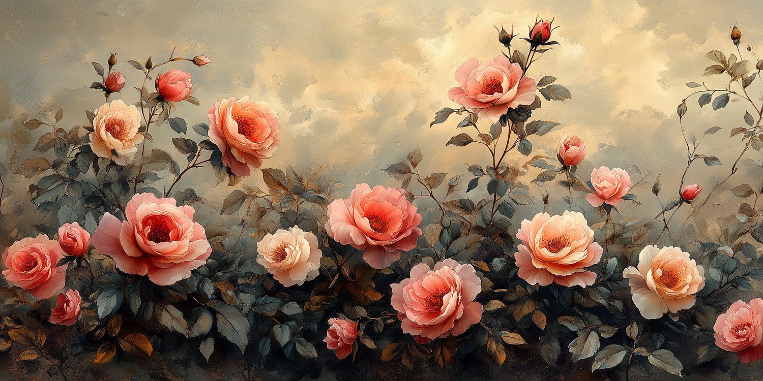 Prachtige rozenbloemschilderij behang