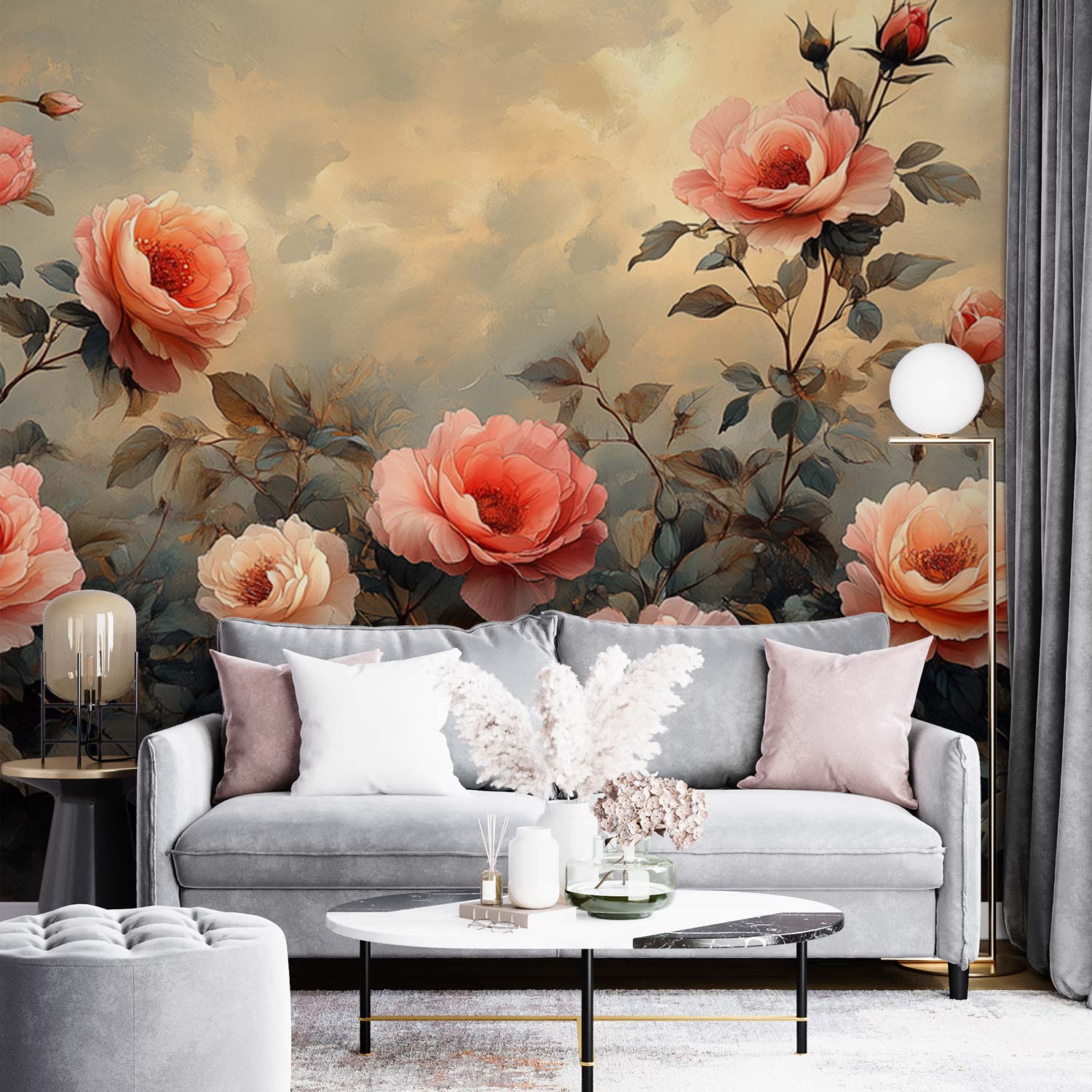 Prachtige rozenbloemschilderij behang - Afbeelding 4