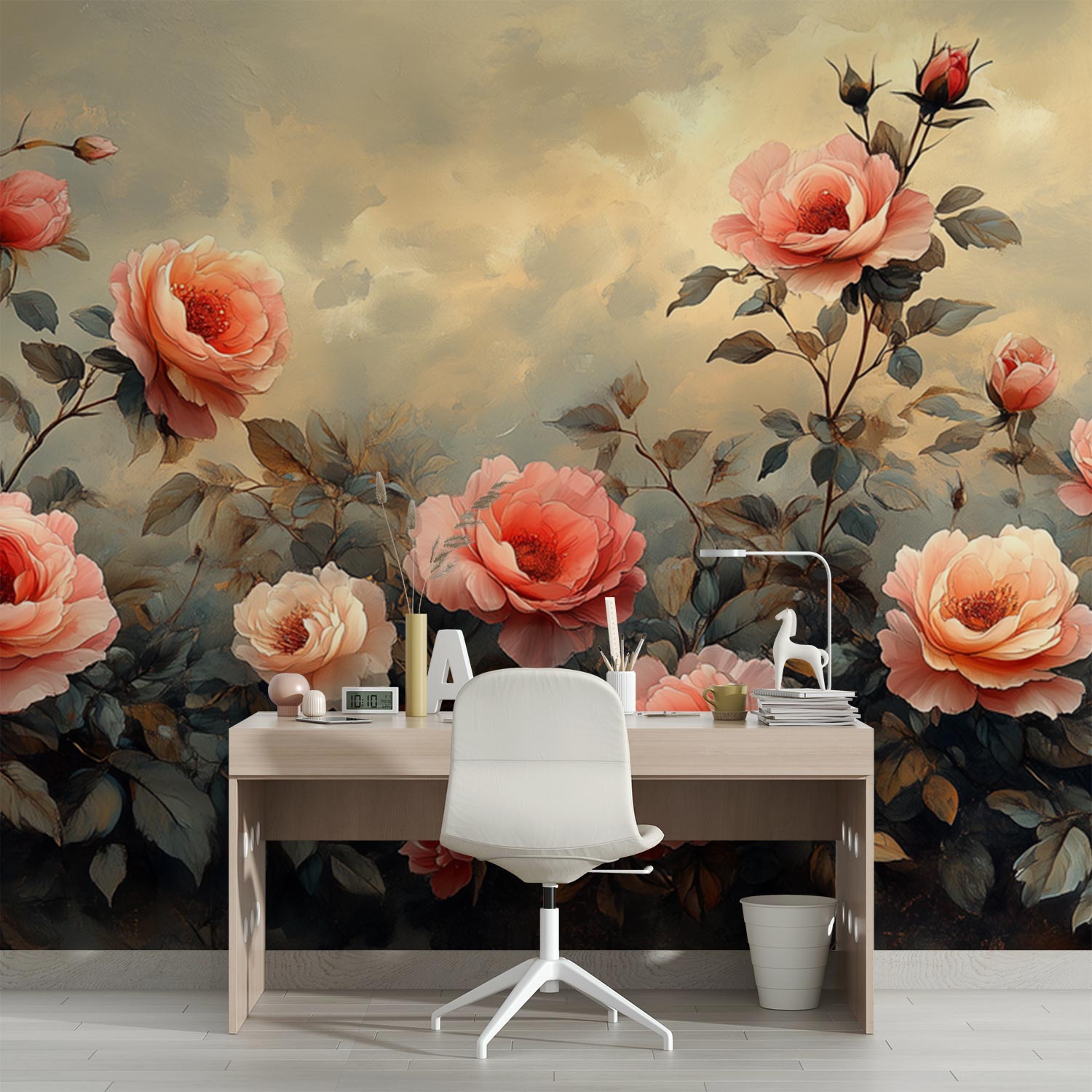 Prachtige rozenbloemschilderij behang - Afbeelding 3