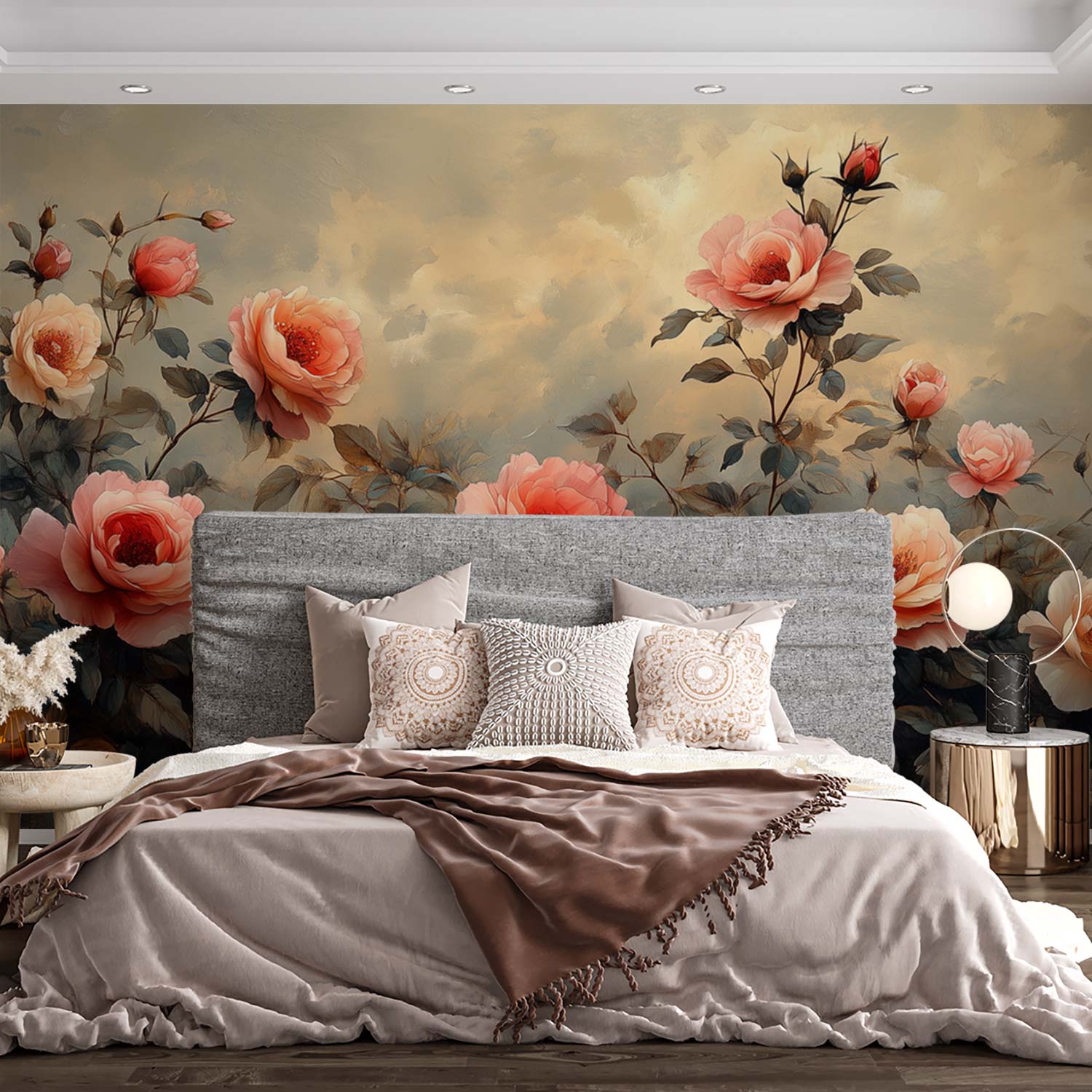 Prachtige rozenbloemschilderij behang - Afbeelding 2