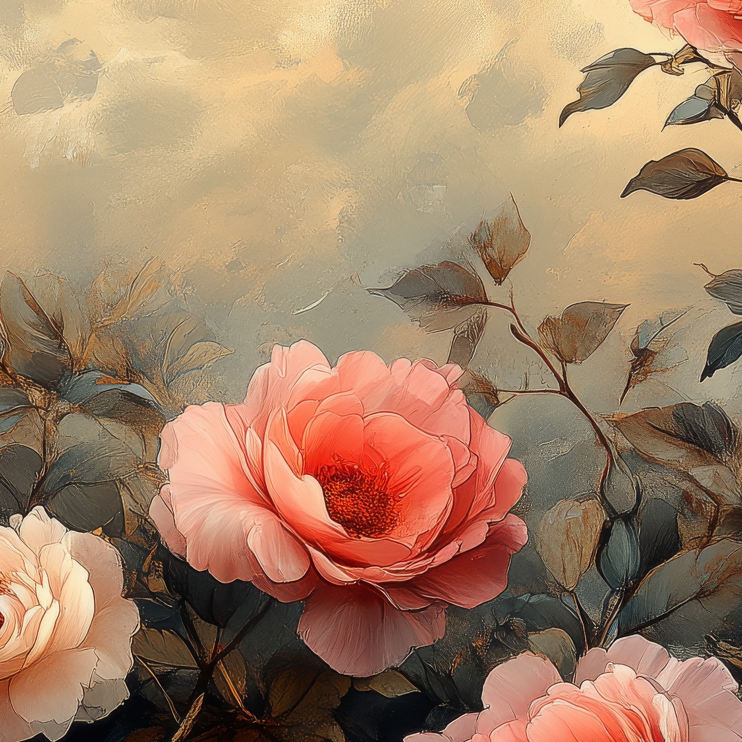 Prachtige rozenbloemschilderij behang - Afbeelding 5