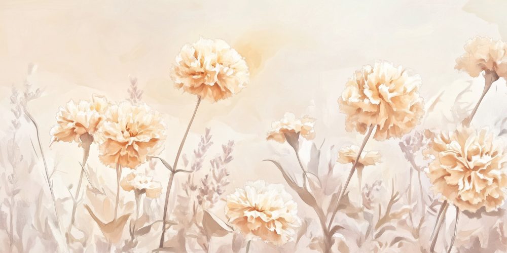 Zachtroze bloemenveld behang