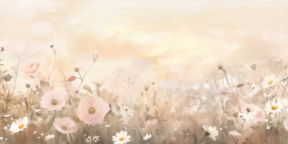 Pastel bloemenveld schilderij behang
