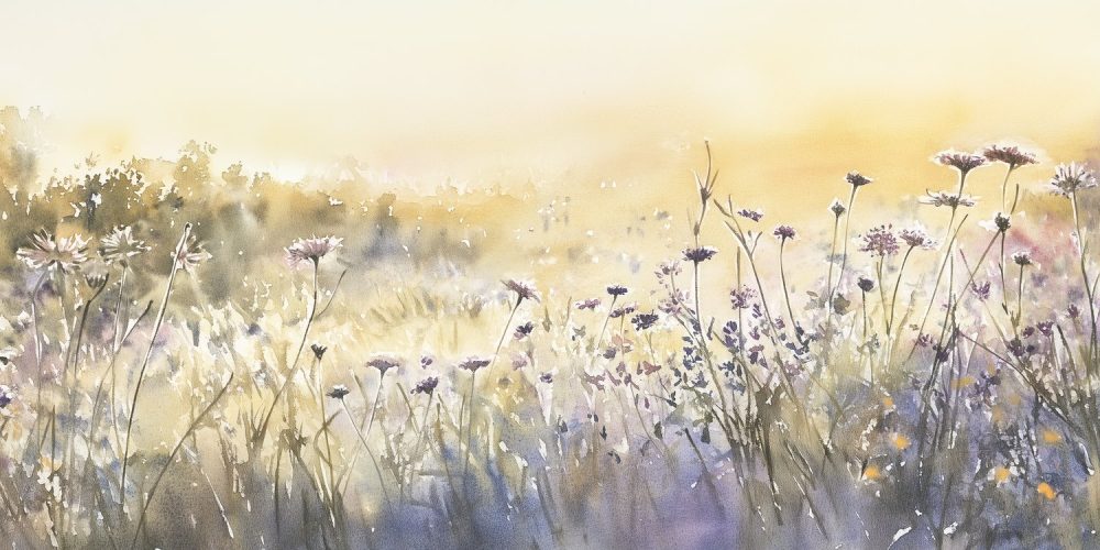 Zonnig Paars Bloeiend Grasveld behang