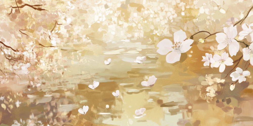 Impressionistisch kersenbloesem schilderij behang