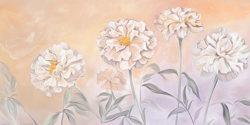 Witte bloemen op roze  behang