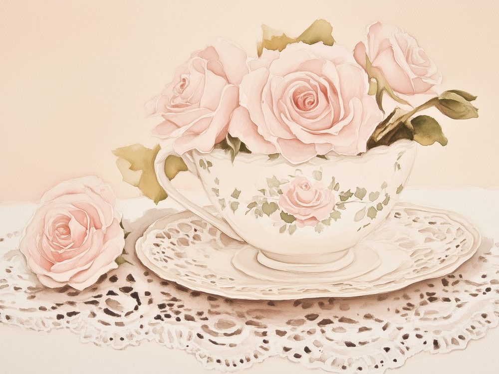 Florale Rozen Theekop behang