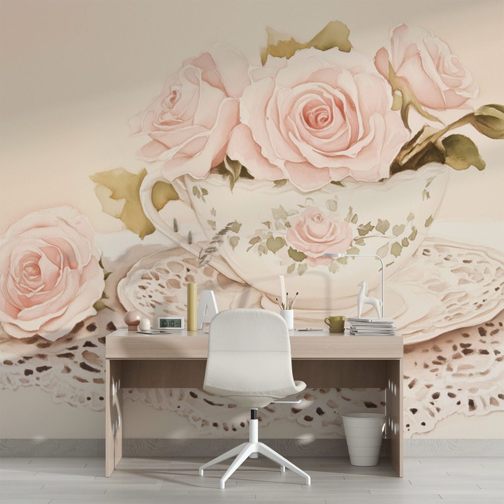 Alternative view of Florale Rozen Theekop behang