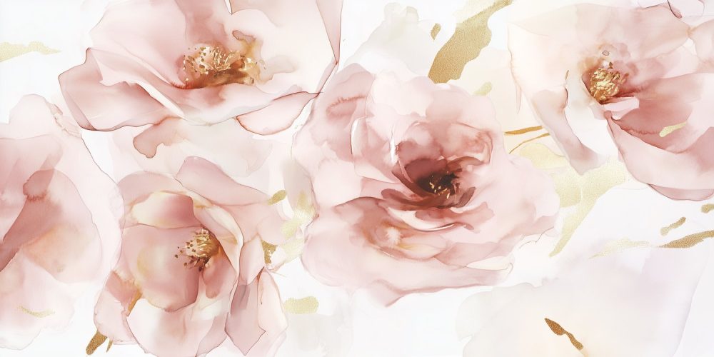 Roze Gouden Bloemencompositie behang