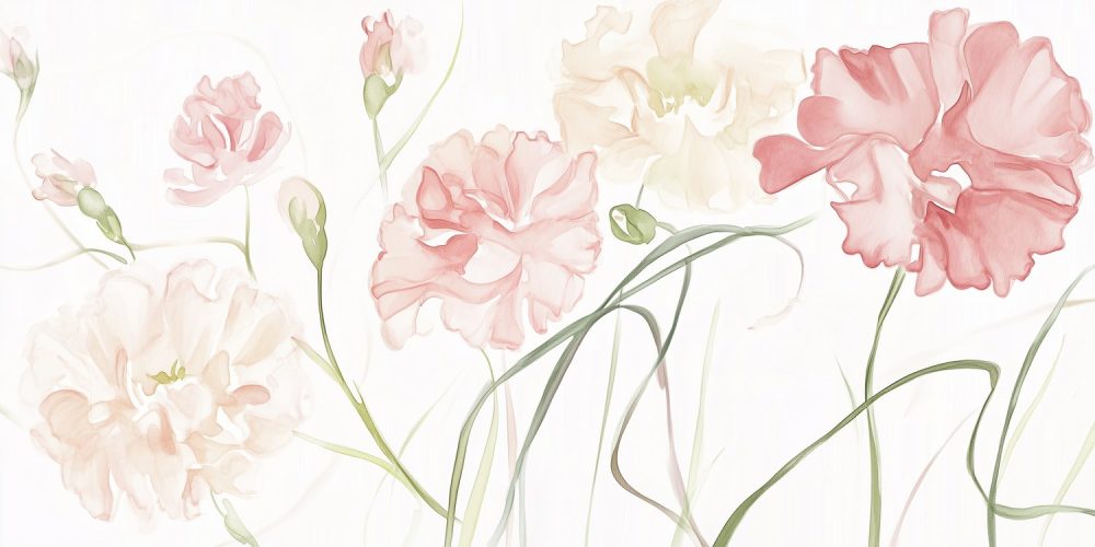 Zachte watercarnatiebloemen behang