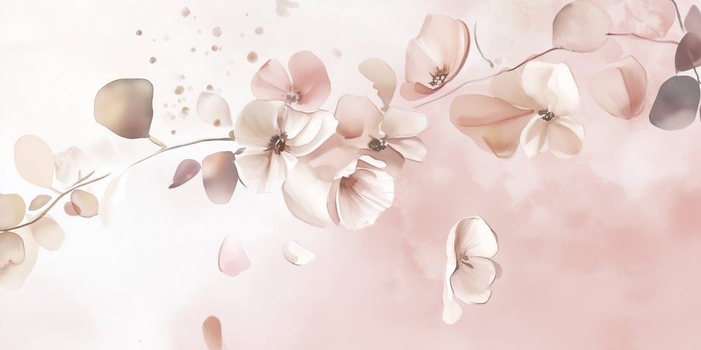 Zachte pastel bloemenscene behang