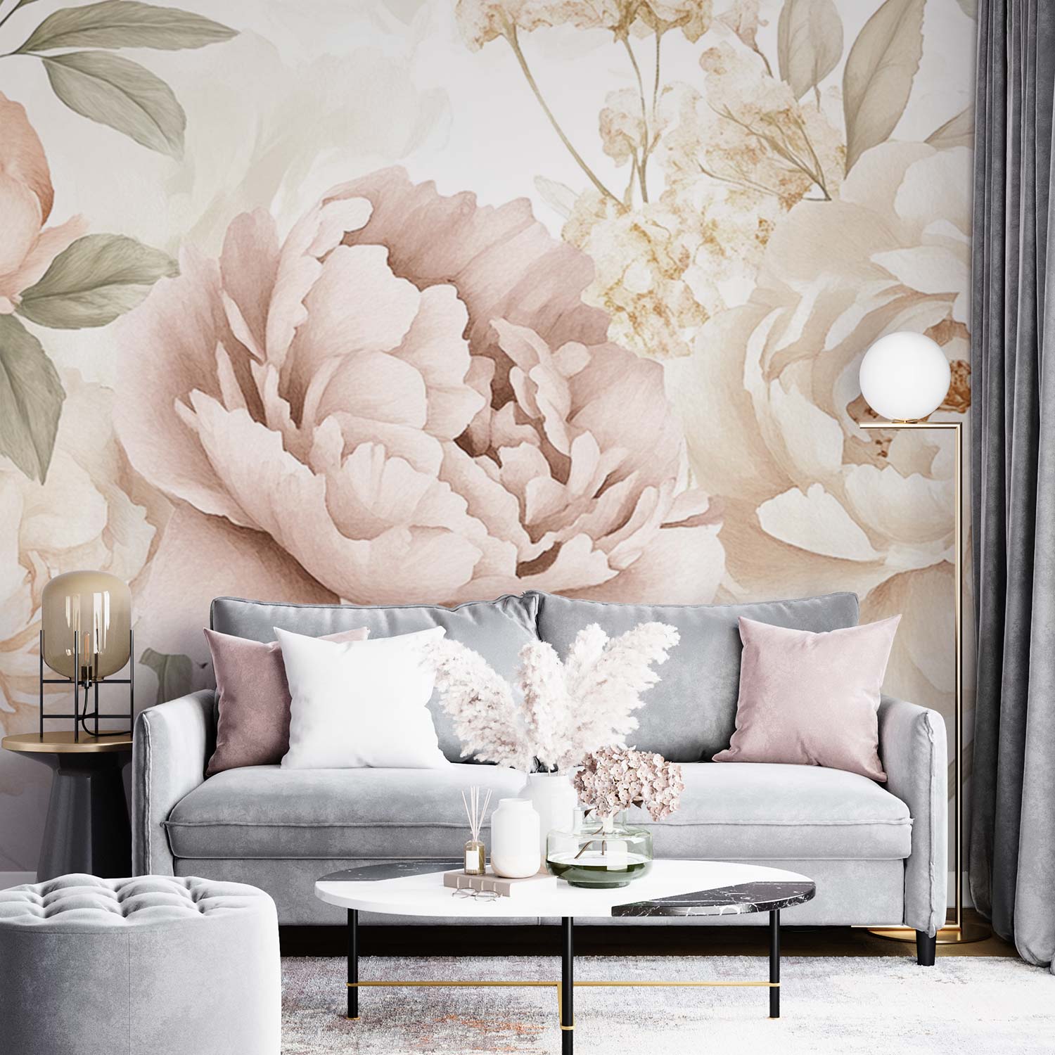 Prachtige roze pioenrozenboeket behang - Afbeelding 2